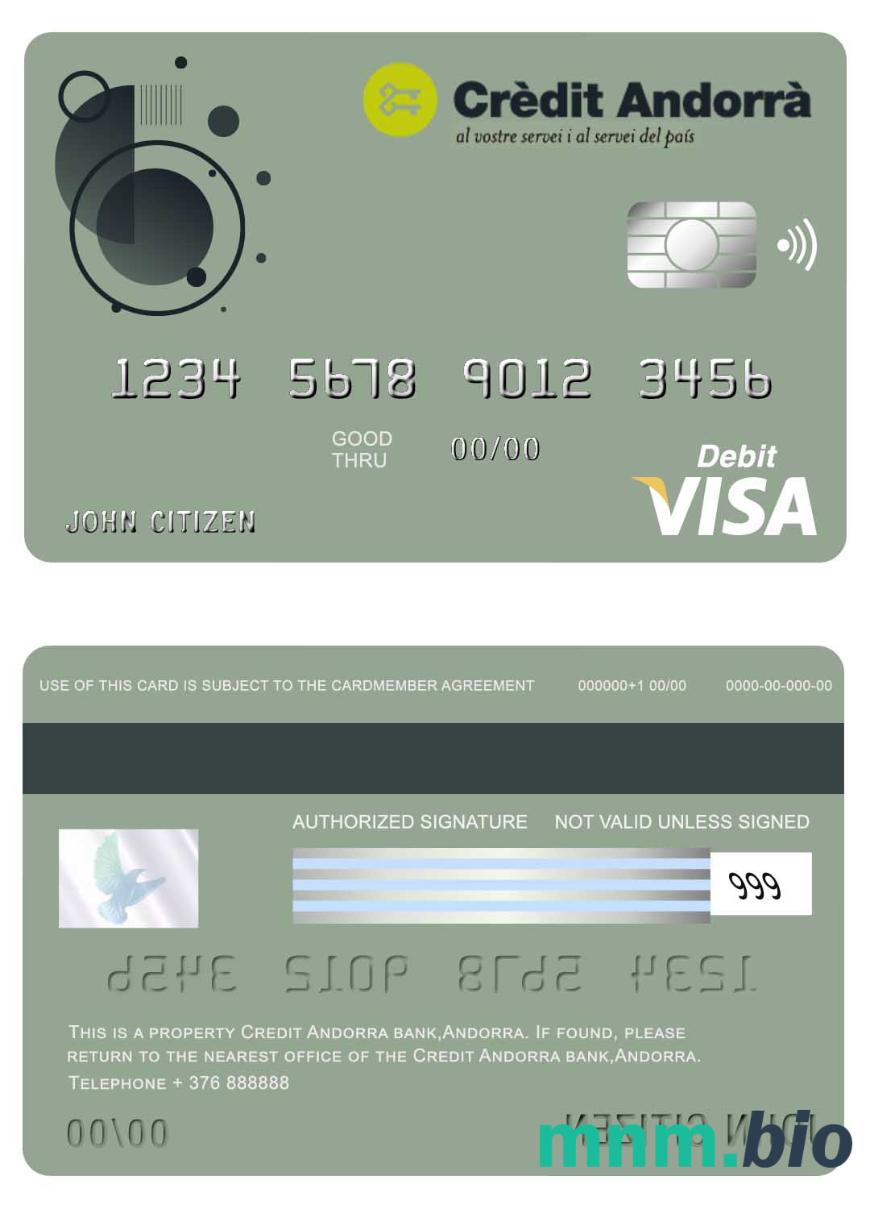 Andorra Credit Andorra bank przykład karty visa w formacie PSD